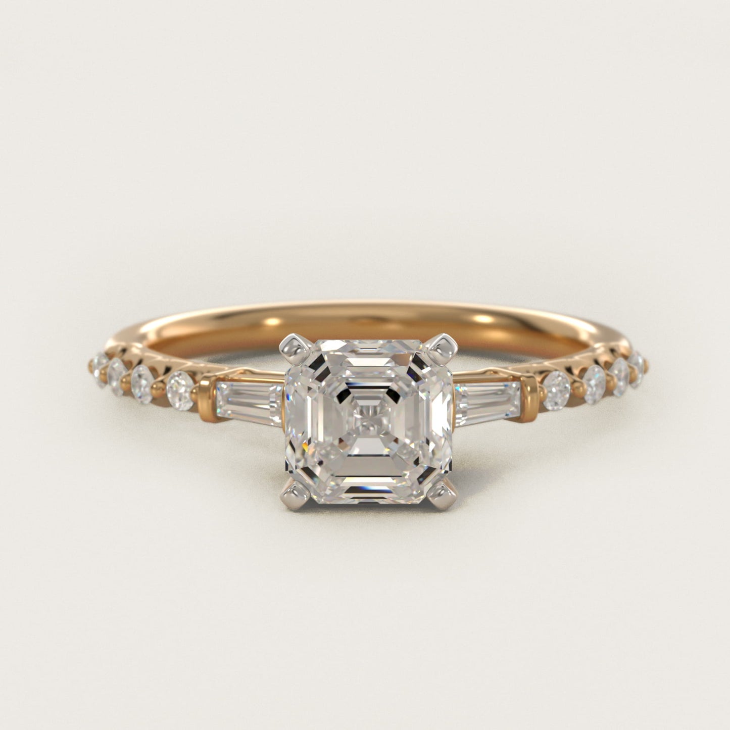 Petite Baguette and Floating Round Diamond Engagement Ring in 18k Yellow Gold (1/5 ct. tw.) - Asscher Center