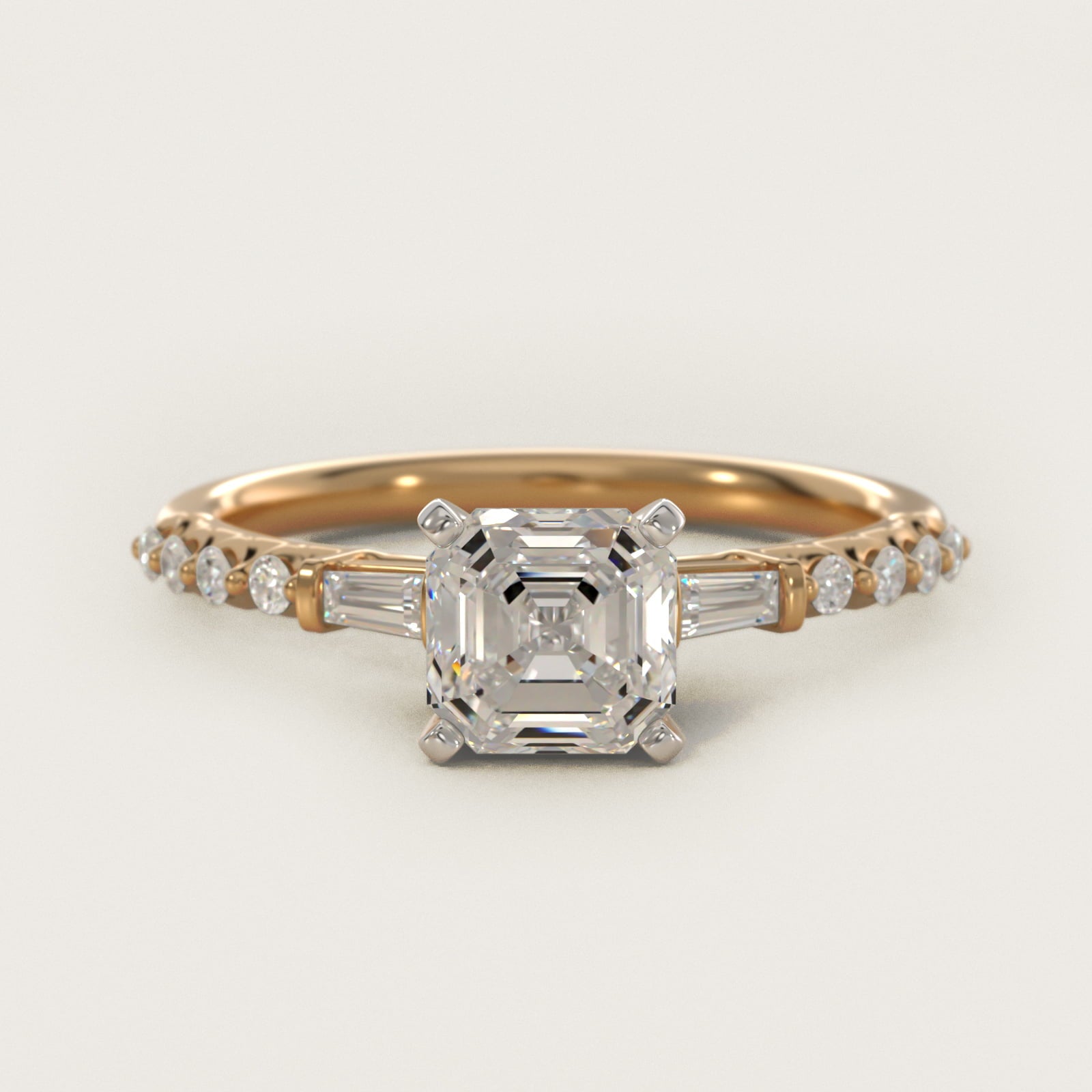 Petite Baguette and Floating Round Diamond Engagement Ring in 18k Yellow Gold (1/5 ct. tw.) - Asscher Center