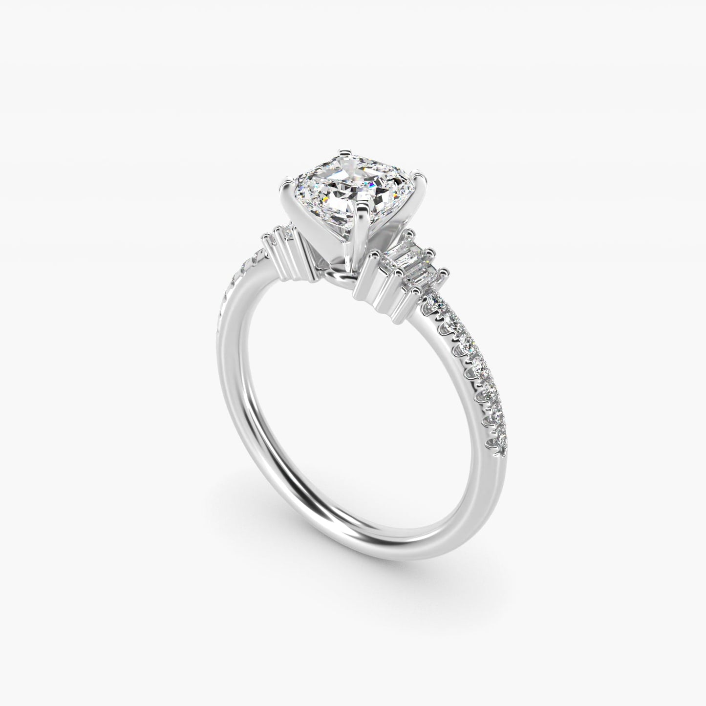 Petite Baguette and Pav? Diamond Engagement Ring in Platinum - Asscher Center