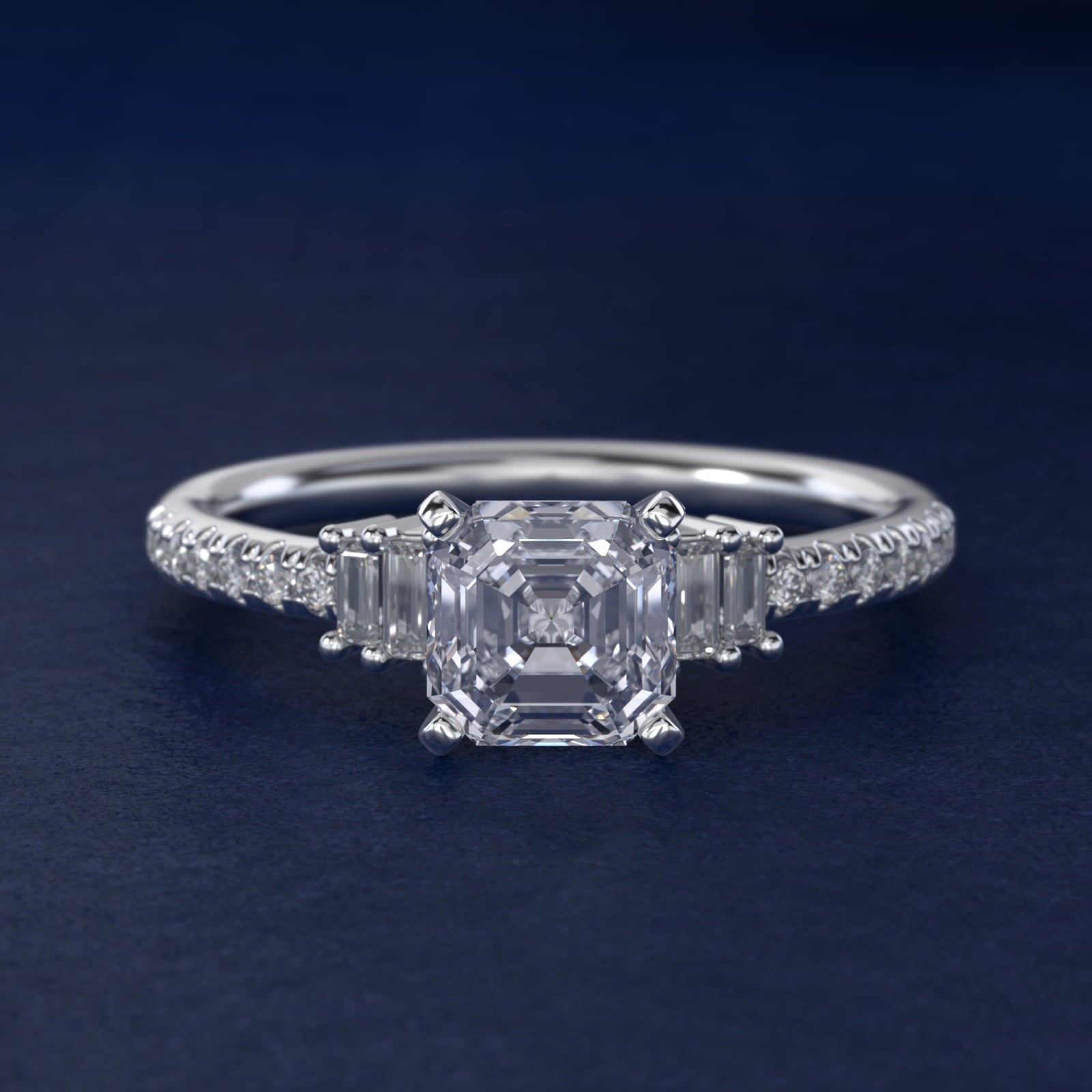 Petite Baguette and Pav? Diamond Engagement Ring in Platinum - Asscher Center