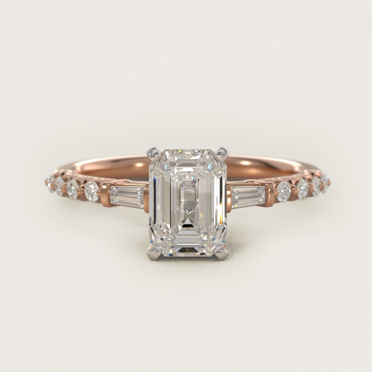 Petite Baguette and Floating Round Diamond Engagement Ring in 18k Rose Gold (1/5 ct. tw.) - Emerald Center
