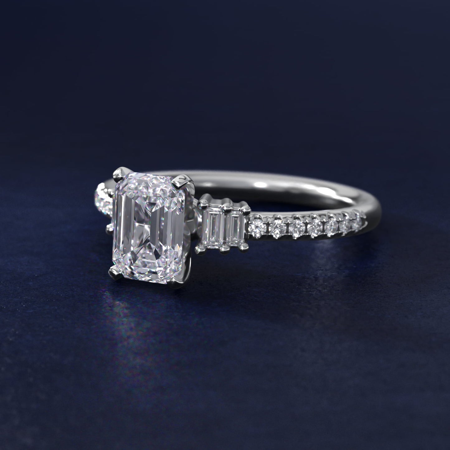 Petite Baguette and PavŽ Diamond Engagement Ring in 14k White Gold - Emerald Center
