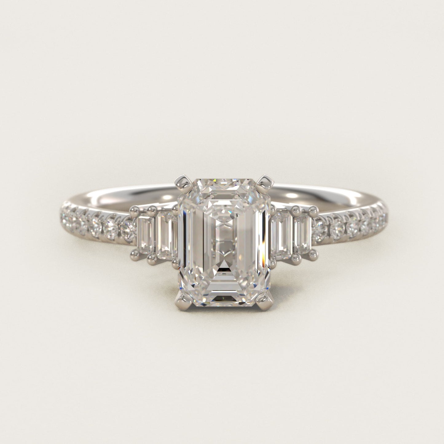 Petite Baguette and PavŽ Diamond Engagement Ring in 14k White Gold - Emerald Center