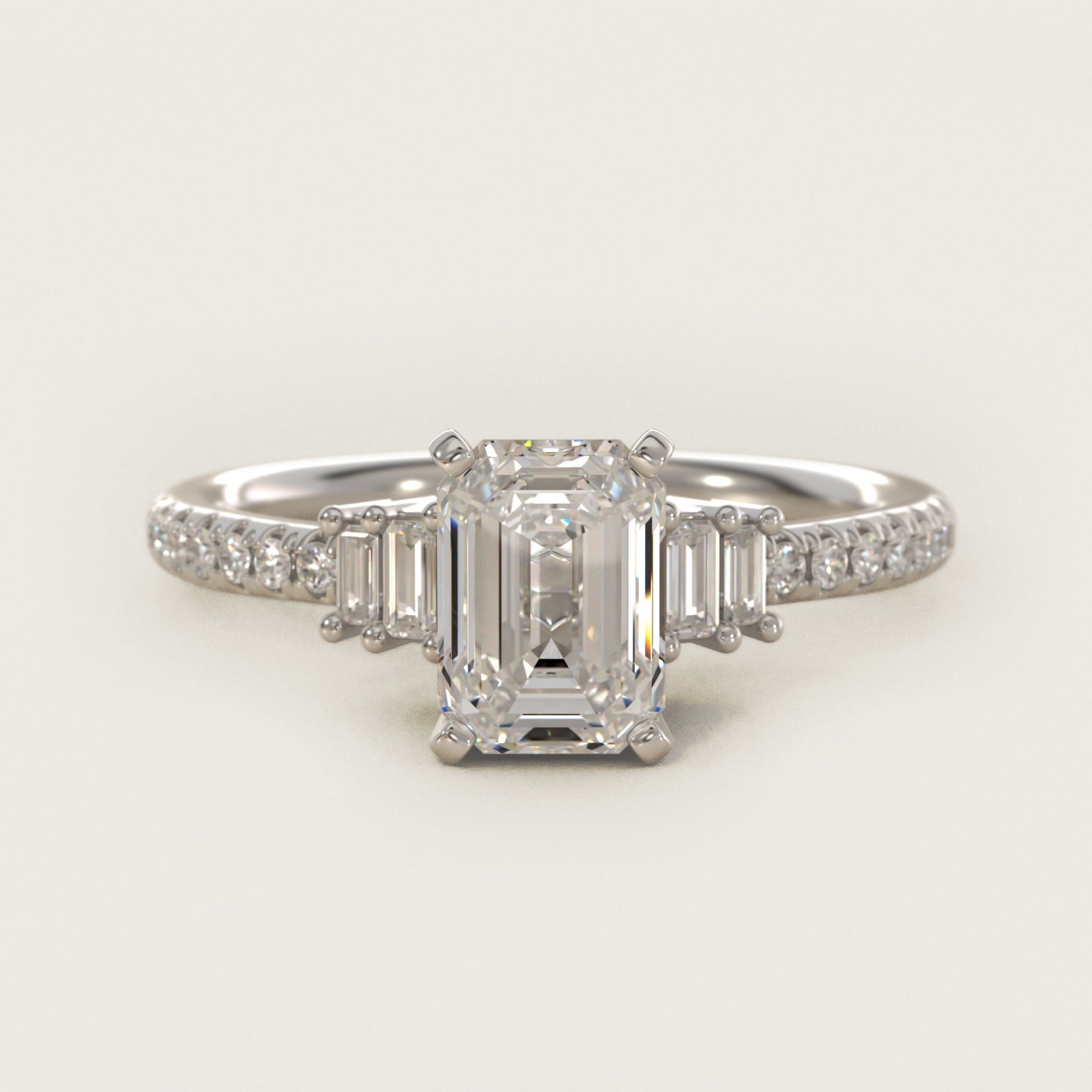 Petite Baguette and PavŽ Diamond Engagement Ring in 14k White Gold - Emerald Center