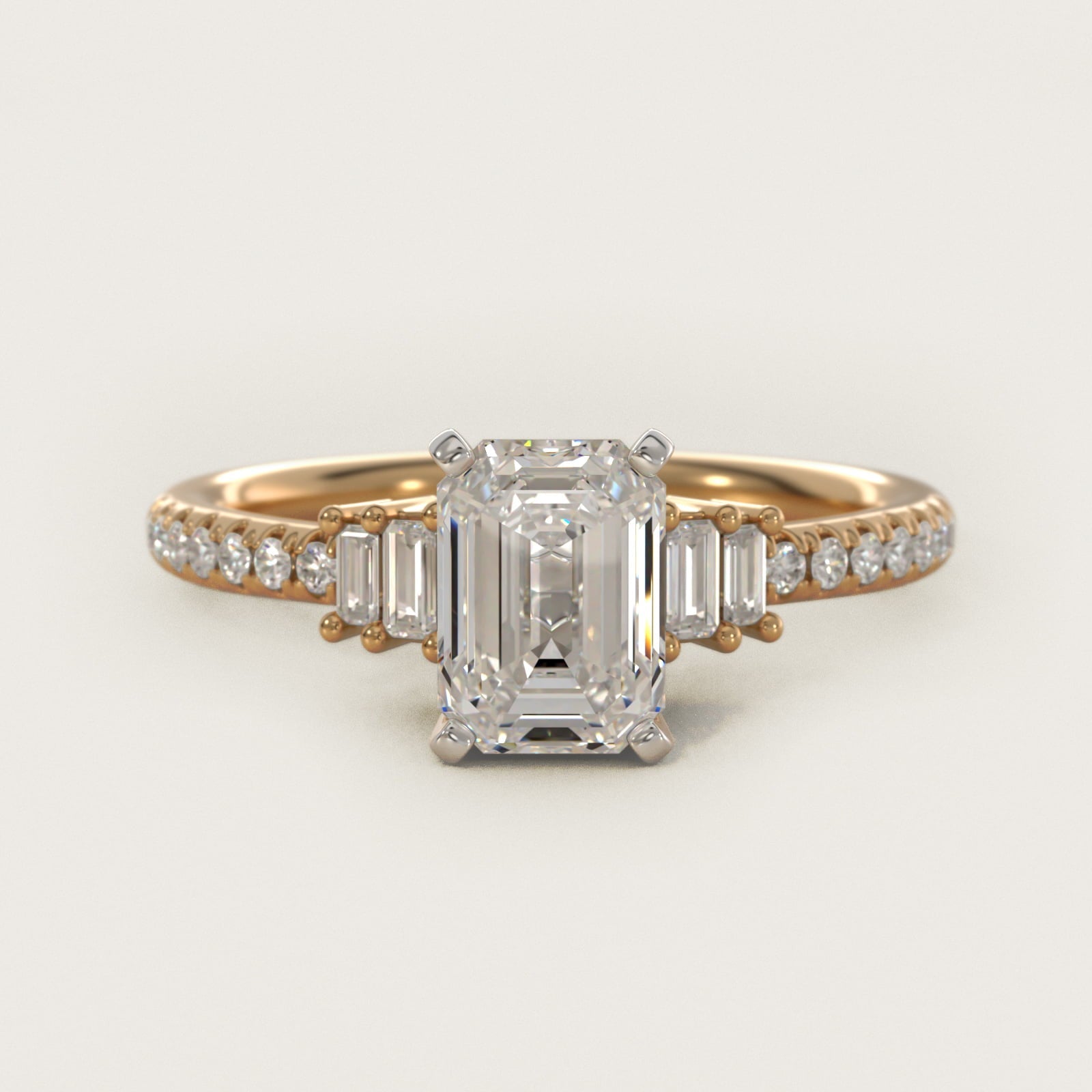 Petite Baguette and Pav? Diamond Engagement Ring in 18k Yellow Gold - Emerald Center