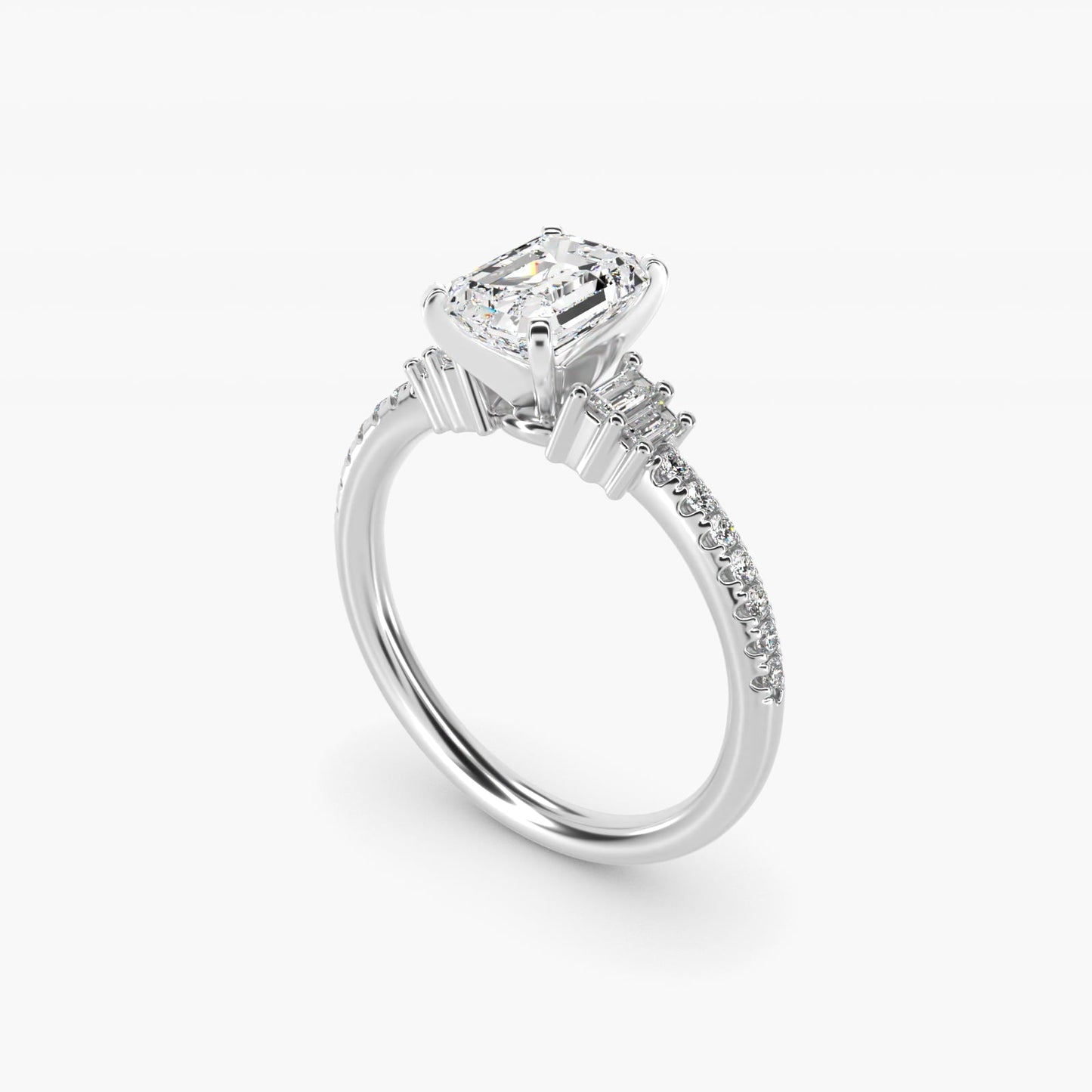 Petite Baguette and Pav? Diamond Engagement Ring in Platinum - Emerald Center