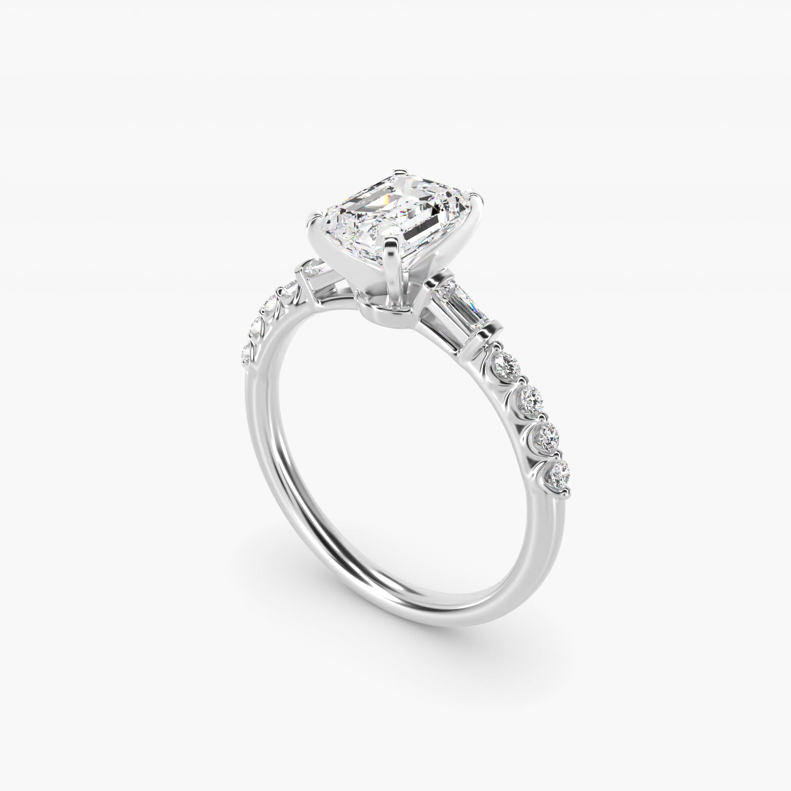 Petite Baguette and Floating Round Diamond Engagement Ring in Platinum (1/5 ct. tw.) - Emerald Center