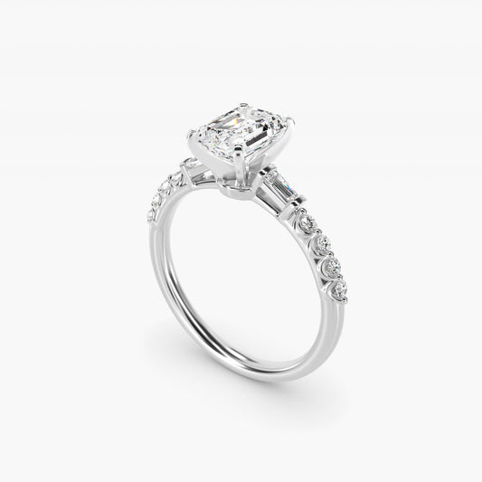 Petite Baguette and Floating Round Diamond Engagement Ring in Platinum (1/5 ct. tw.) - Emerald Center