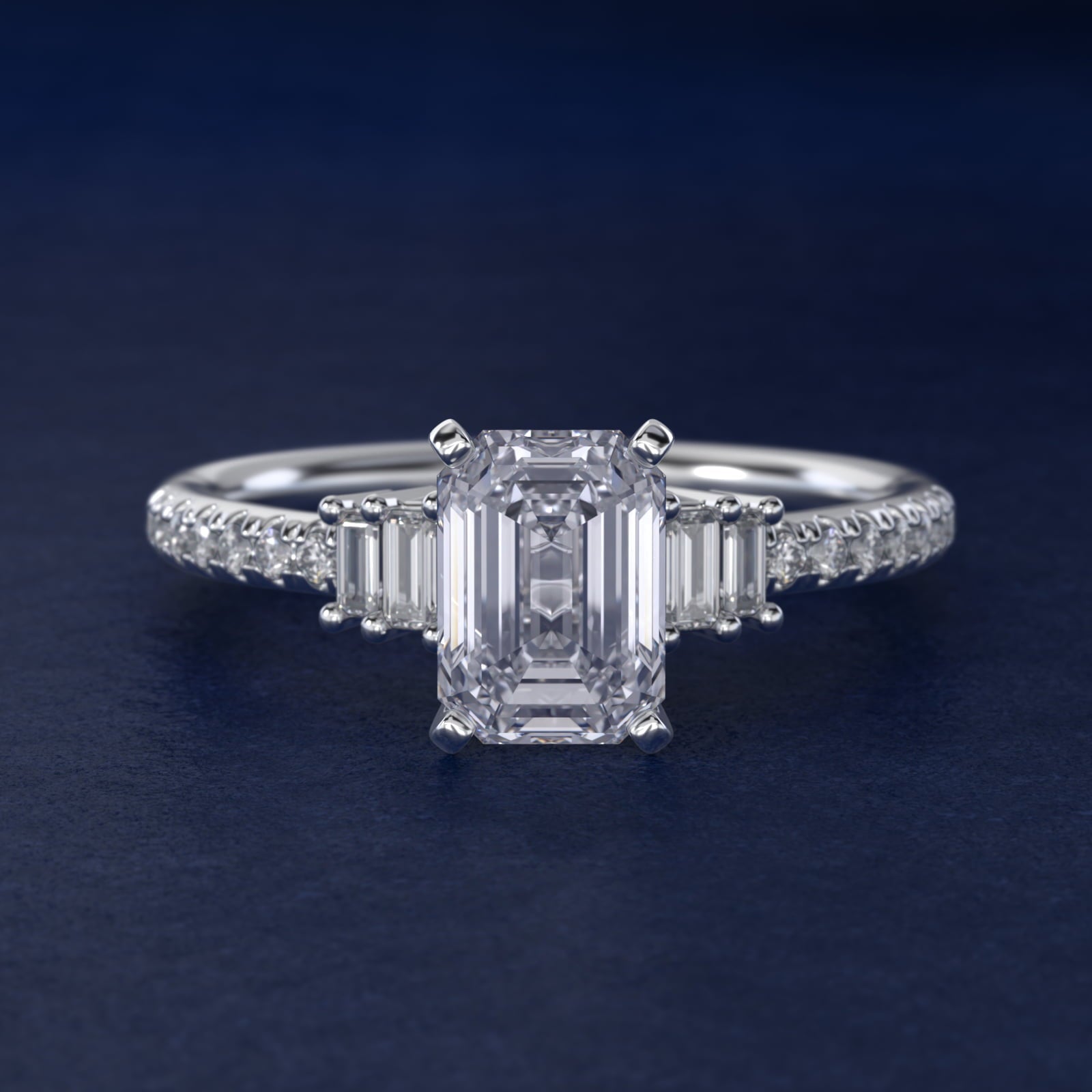 Petite Baguette and Pav? Diamond Engagement Ring in Platinum - Emerald Center