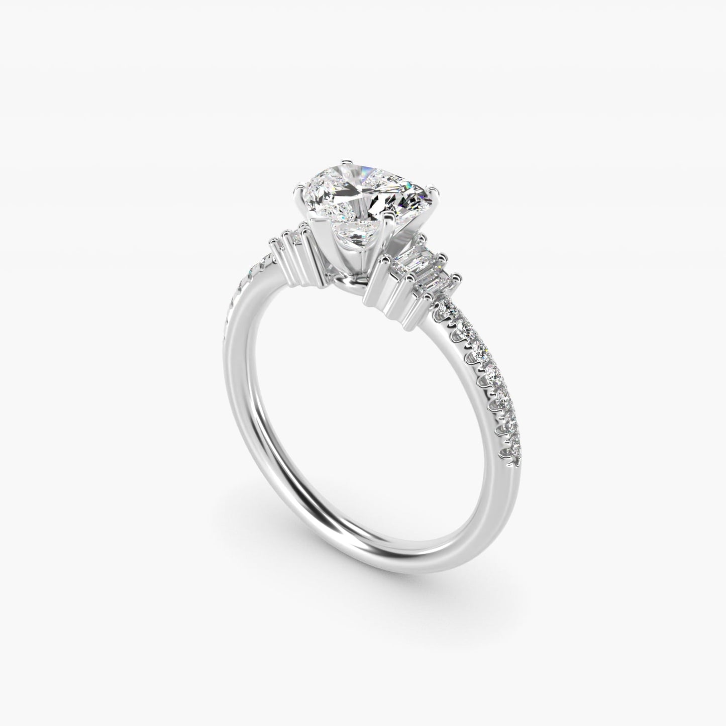 Petite Baguette and Pav? Diamond Engagement Ring in Platinum - Heart Center