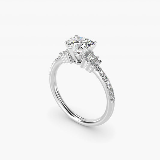Petite Baguette and Pav? Diamond Engagement Ring in Platinum - Heart Center