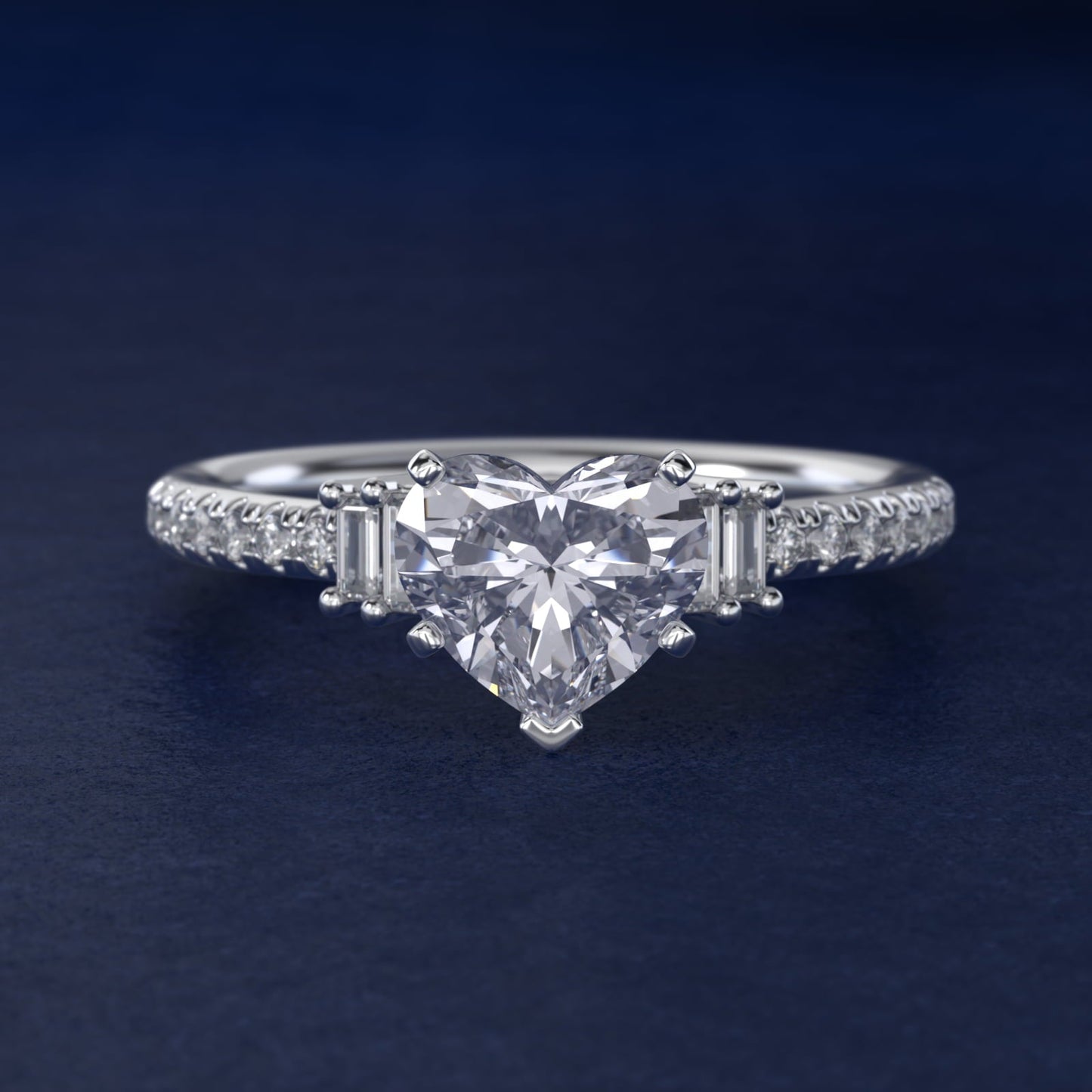 Petite Baguette and Pav? Diamond Engagement Ring in Platinum - Heart Center