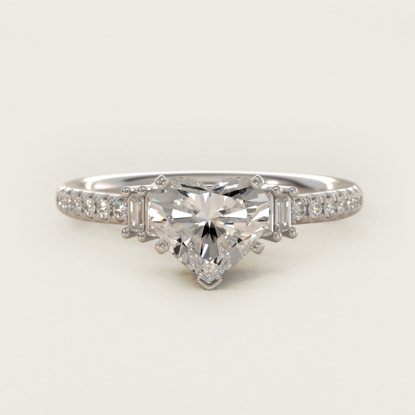 Petite Baguette and Pav? Diamond Engagement Ring in Platinum - Heart Center