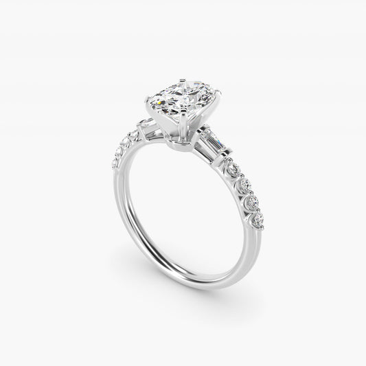 Petite Baguette and Floating Round Diamond Engagement Ring in Platinum (1/5 ct. tw.) - Oval Center