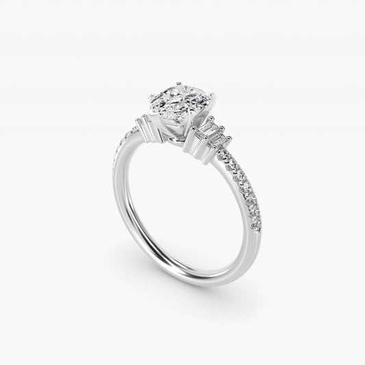 Petite Baguette and Pav? Diamond Engagement Ring in Platinum - Pear Center
