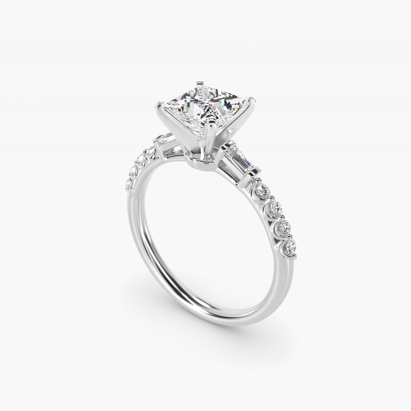 Petite Baguette and Floating Round Diamond Engagement Ring in Platinum (1/5 ct. tw.) - Princess Center