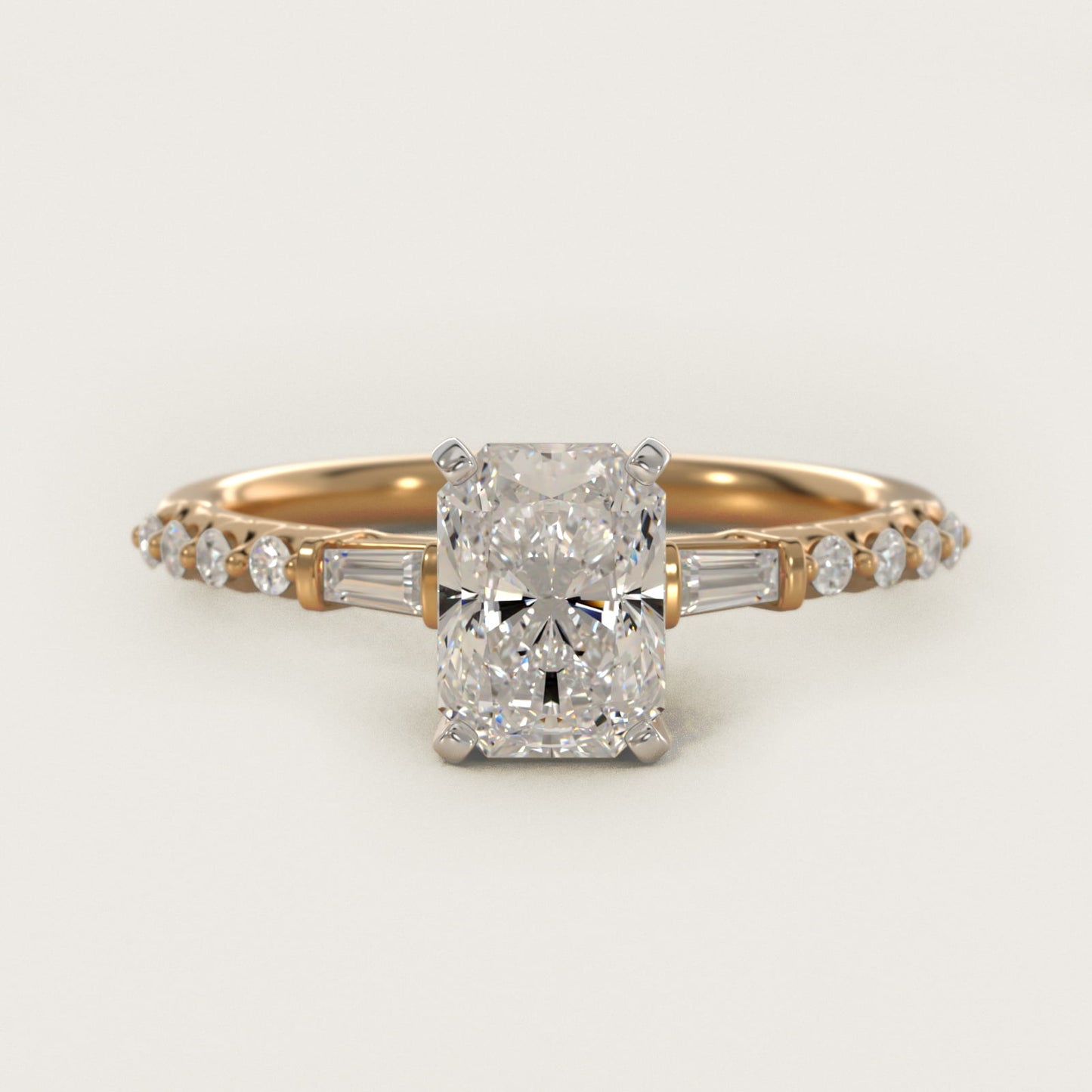 Petite Baguette and Floating Round Diamond Engagement Ring in 18k Yellow Gold (1/5 ct. tw.) - Radiant Center