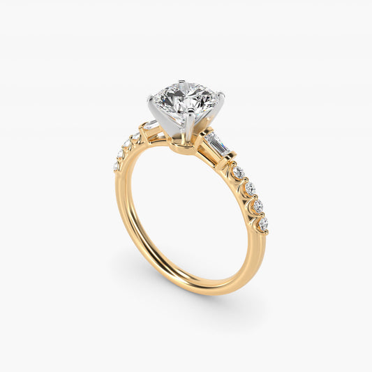Petite Baguette and Floating Round Diamond Engagement Ring in 14k Yellow Gold (1/5 ct. tw.) - Round Center