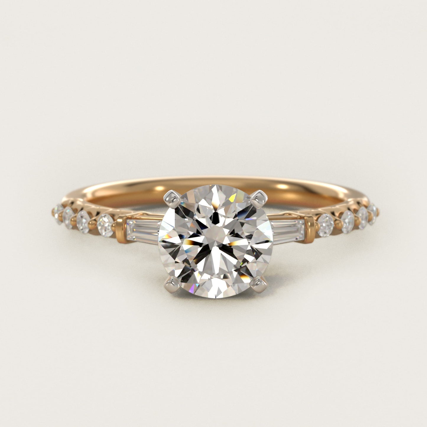 Petite Baguette and Floating Round Diamond Engagement Ring in 18k Yellow Gold (1/5 ct. tw.) - Round Center