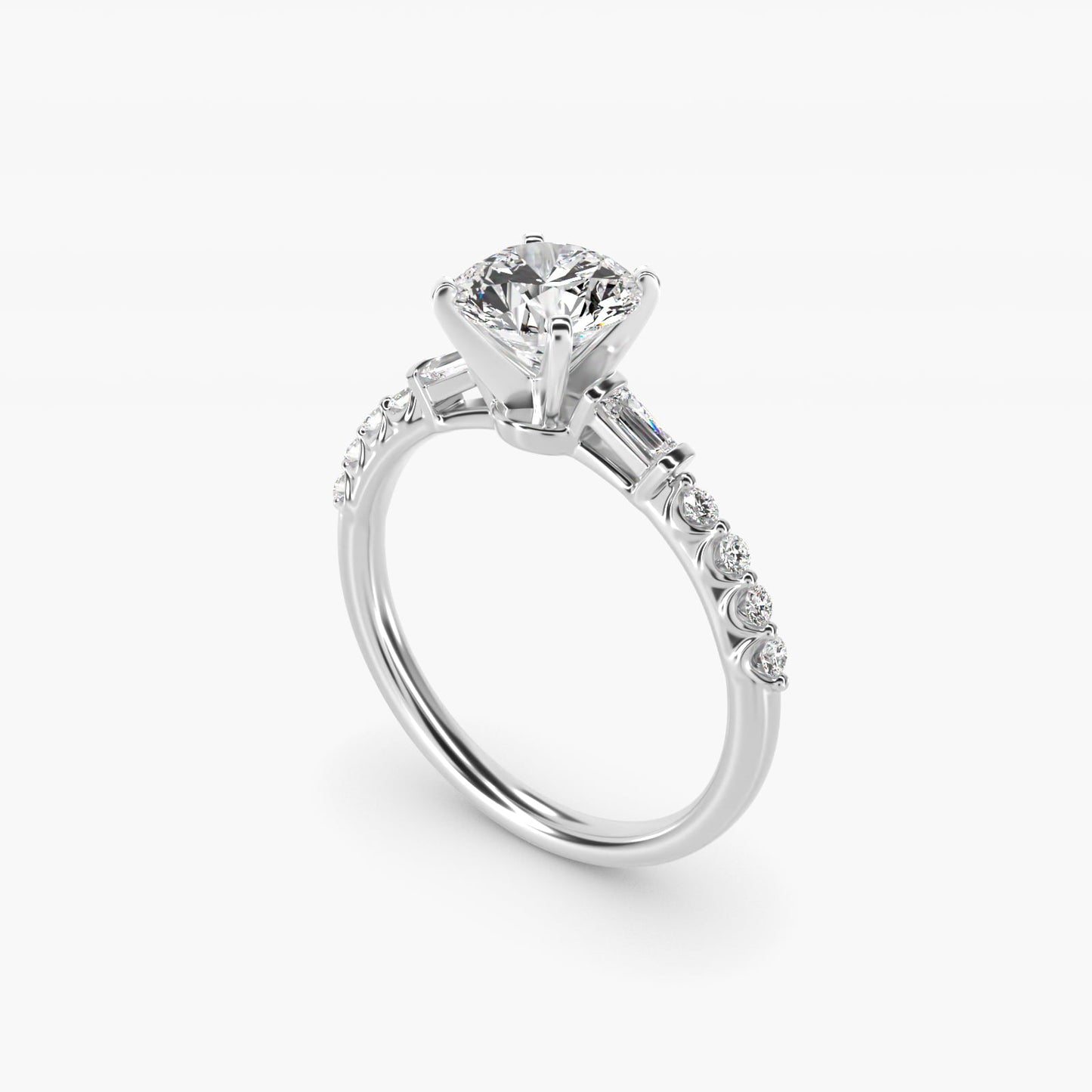 Petite Baguette and Floating Round Diamond Engagement Ring in Platinum (1/5 ct. tw.) - Round Center