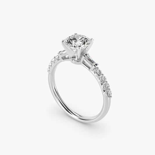 Petite Baguette and Floating Round Diamond Engagement Ring in Platinum (1/5 ct. tw.) - Round Center