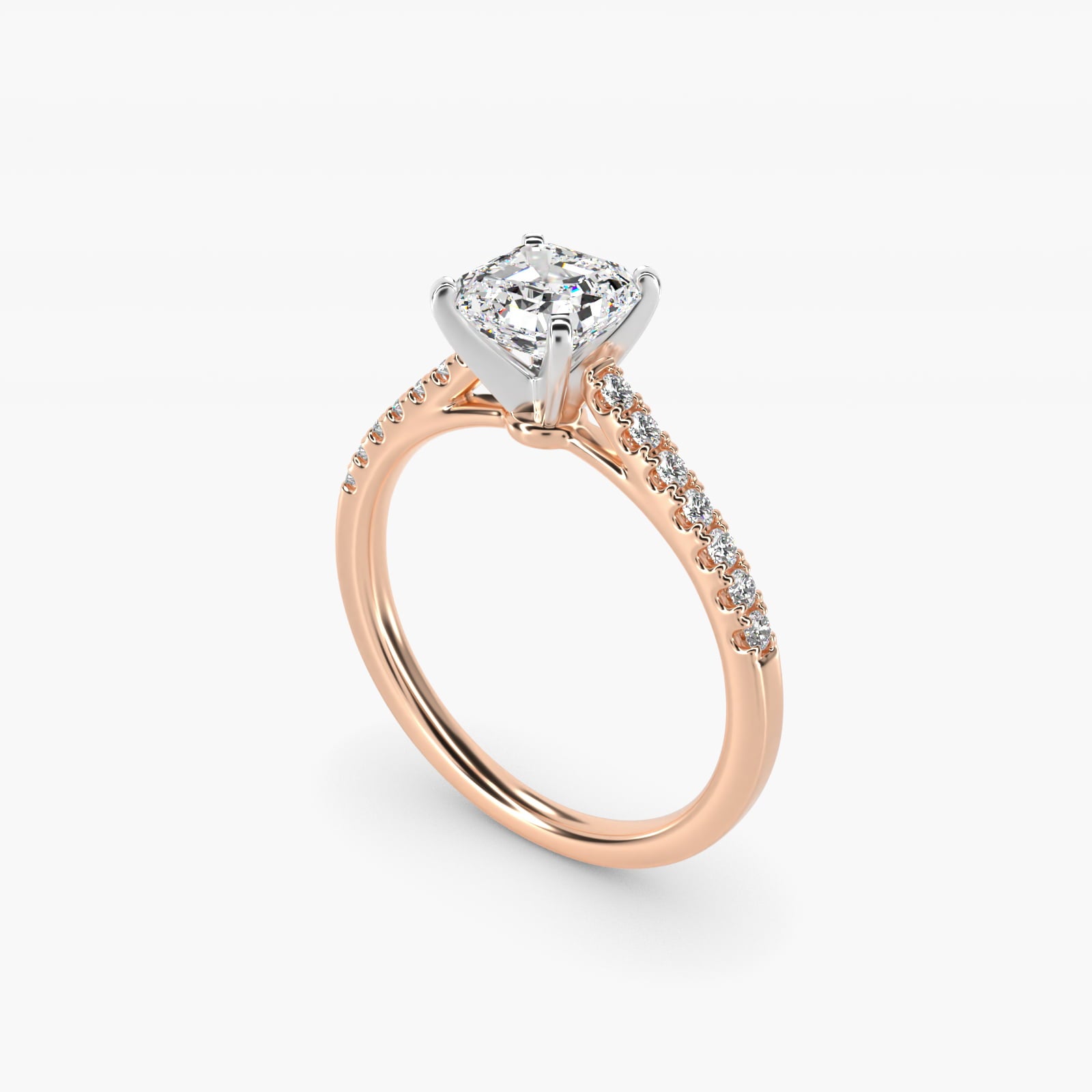 Petite Cathedral PavŽ Diamond Engagement Ring in 18k Rose Gold (1/6 ct. tw.) - Asscher Center