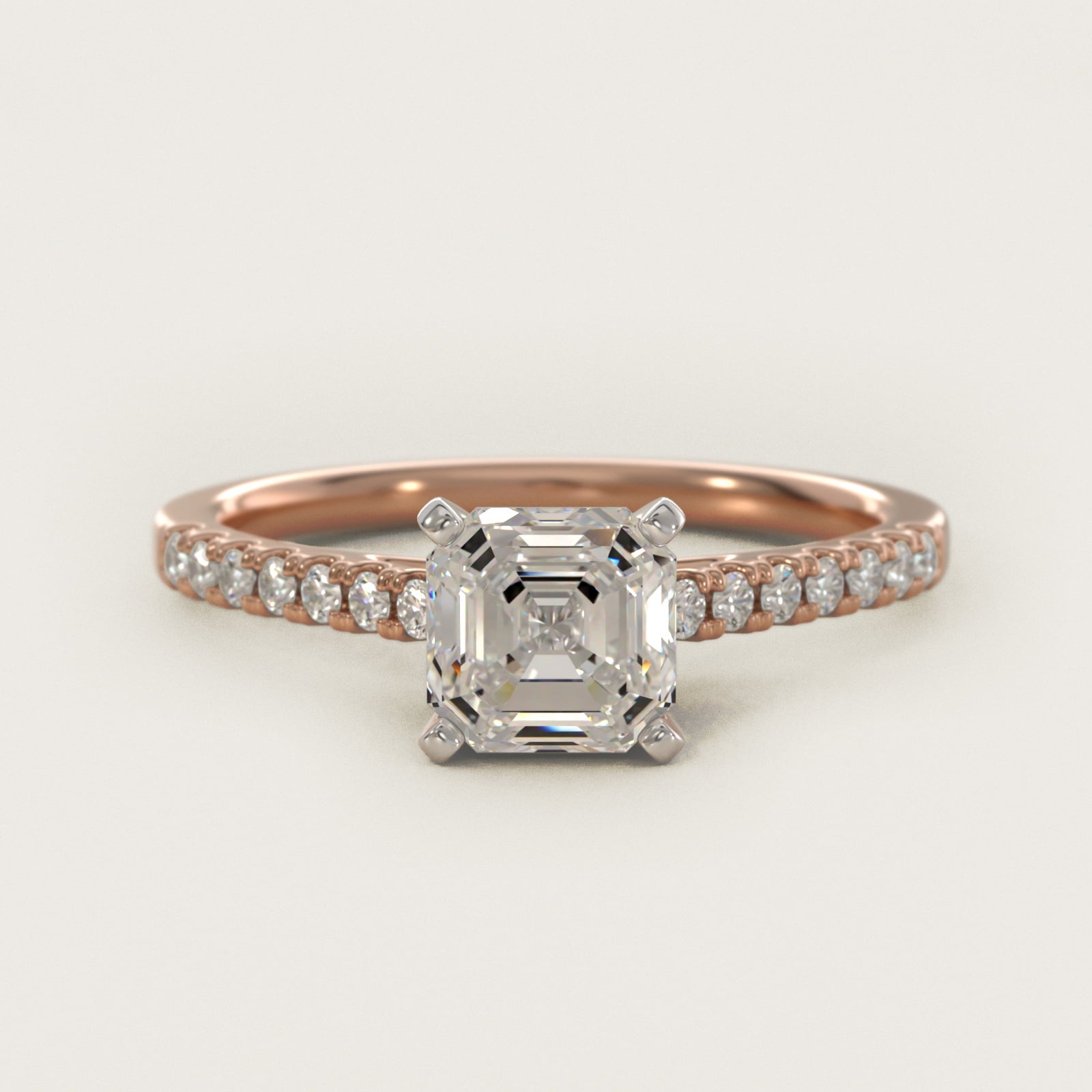 Petite Cathedral PavŽ Diamond Engagement Ring in 14k Rose Gold (1/6 ct. tw.) - Asscher Center