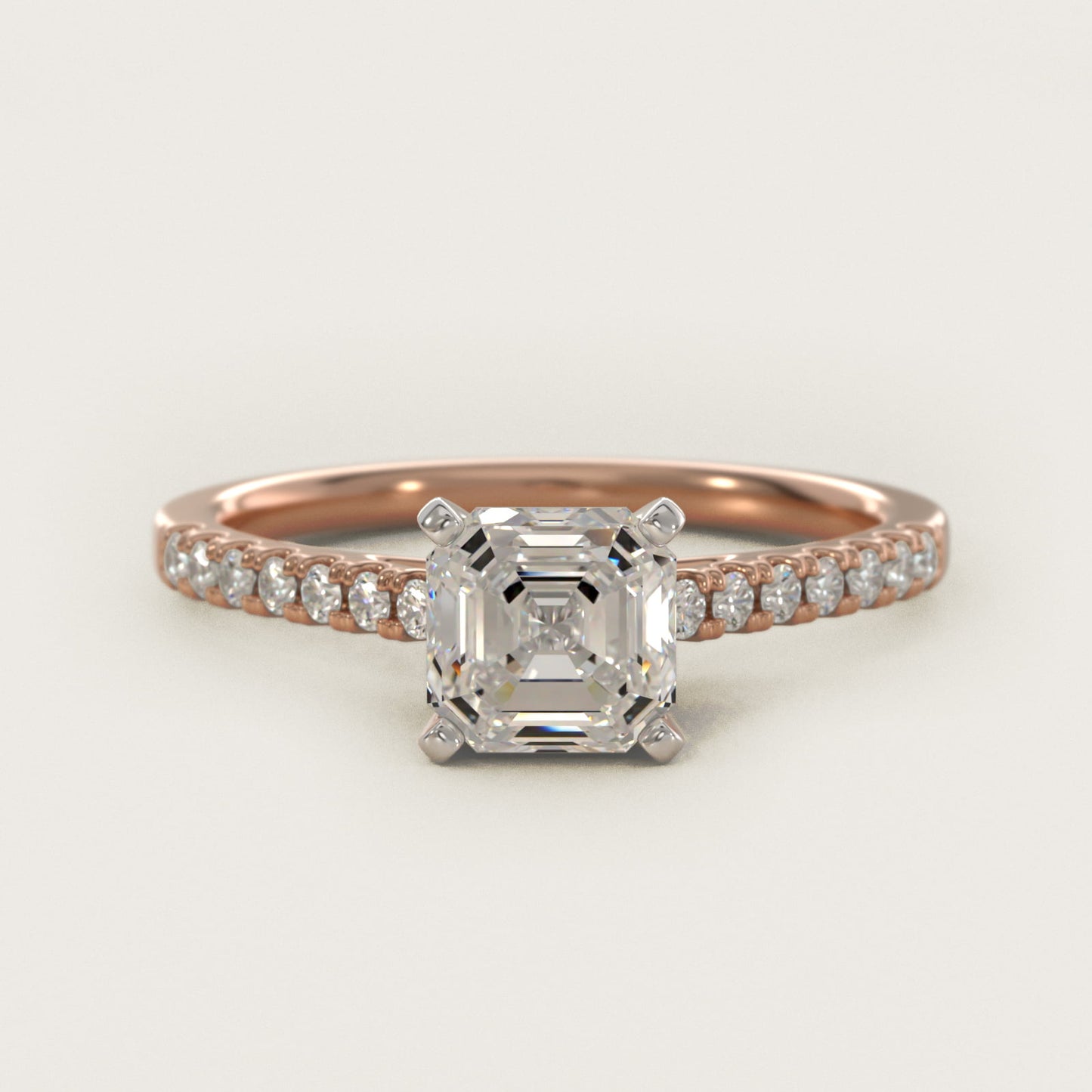 Petite Cathedral PavŽ Diamond Engagement Ring in 18k Rose Gold (1/6 ct. tw.) - Asscher Center
