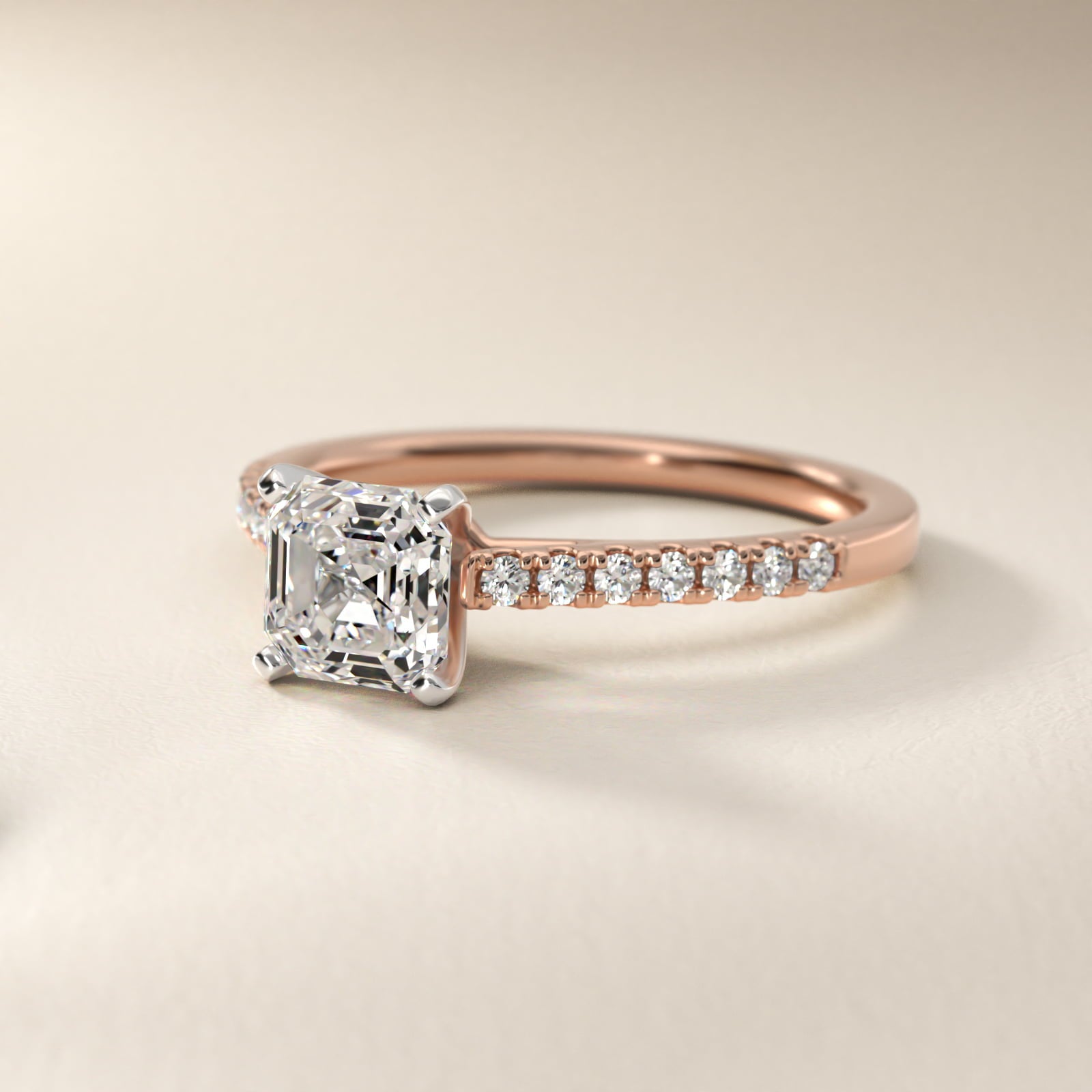 Petite Cathedral PavŽ Diamond Engagement Ring in 14k Rose Gold (1/6 ct. tw.) - Asscher Center