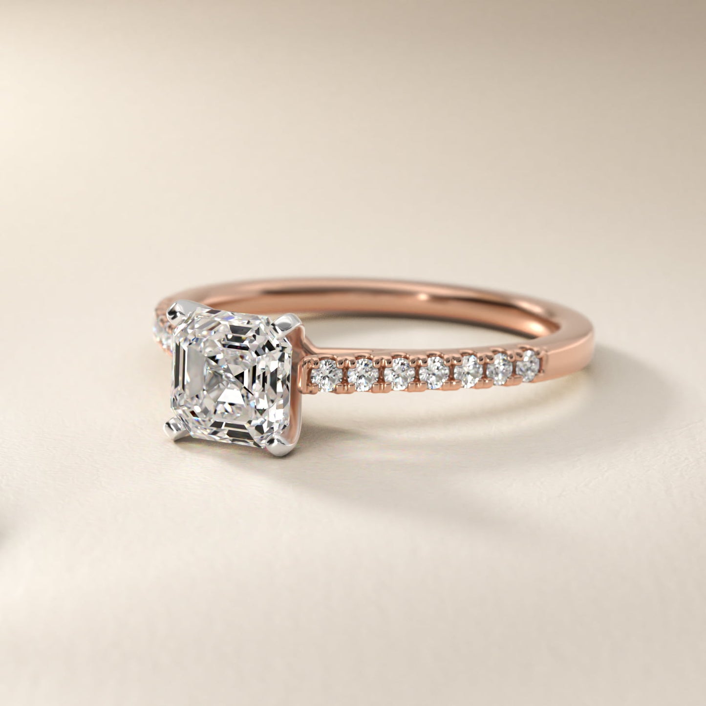 Petite Cathedral PavŽ Diamond Engagement Ring in 18k Rose Gold (1/6 ct. tw.) - Asscher Center