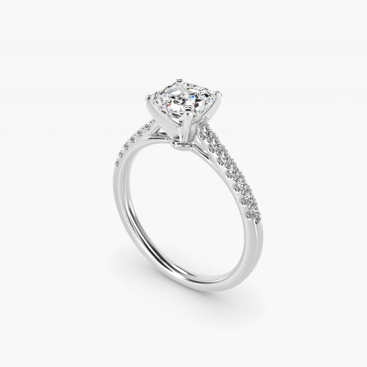 Petite Cathedral PavŽ Diamond Engagement Ring in 18k White Gold (1/6 ct. tw.) - Asscher Center