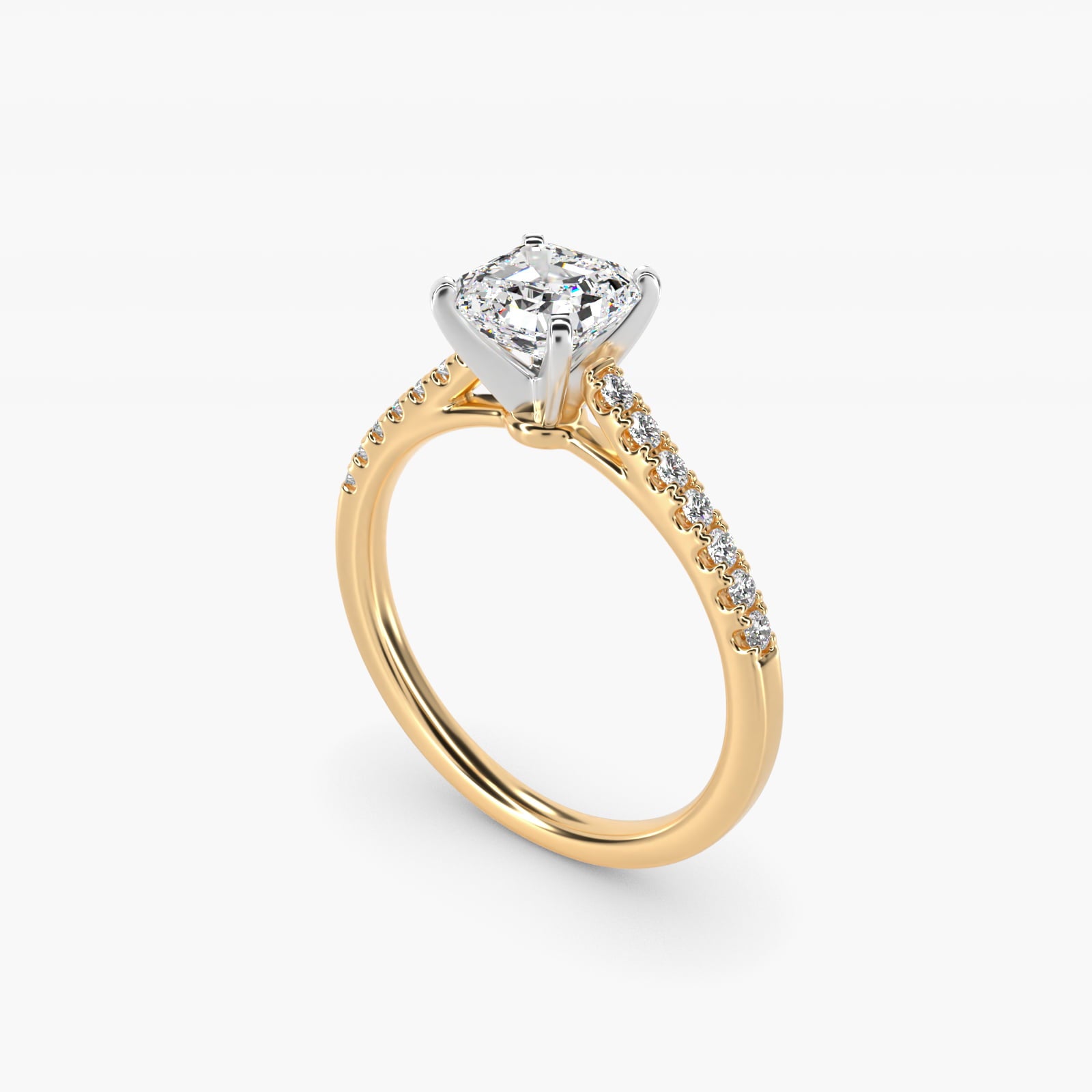 Petite Cathedral PavŽ Diamond Engagement Ring in 14K Yellow Gold (1/6 ct. tw.) - Asscher Center