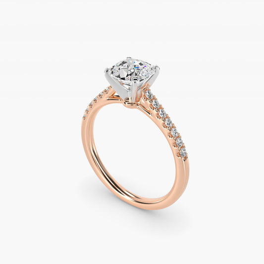 Petite Cathedral PavŽ Diamond Engagement Ring in 18k Rose Gold (1/6 ct. tw.) - Cushion Center