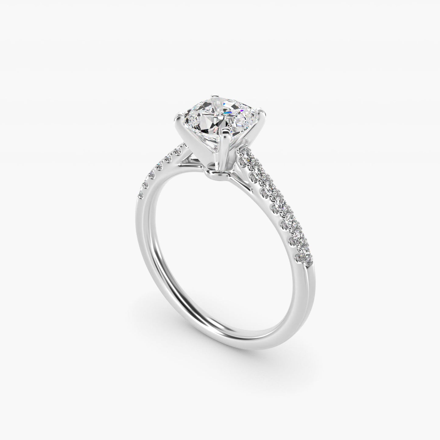 Petite Cathedral PavŽ Diamond Engagement Ring in 18k White Gold (1/6 ct. tw.) - Cushion Center