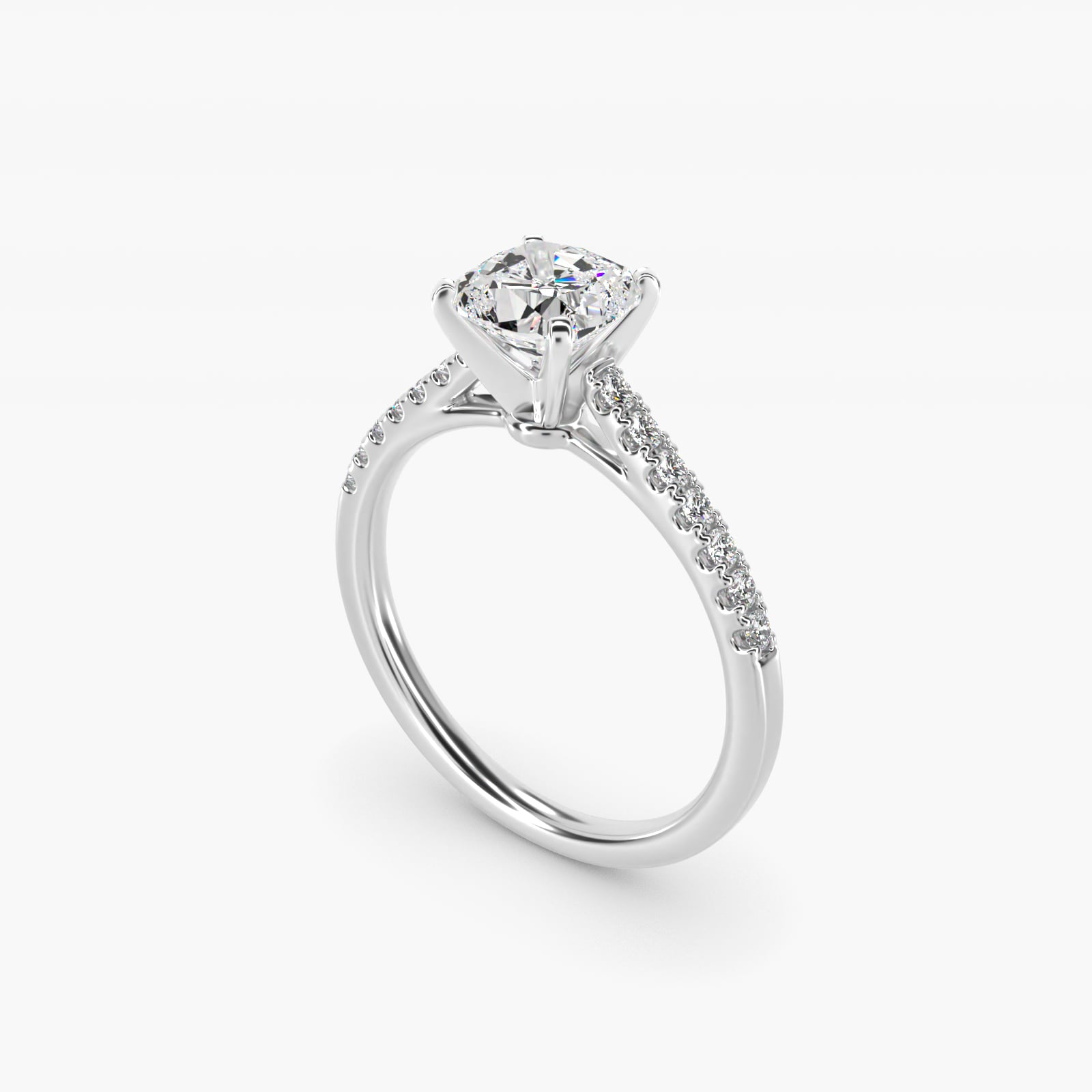 Petite Cathedral PavŽ Diamond Engagement Ring in 18k White Gold (1/6 ct. tw.) - Cushion Center