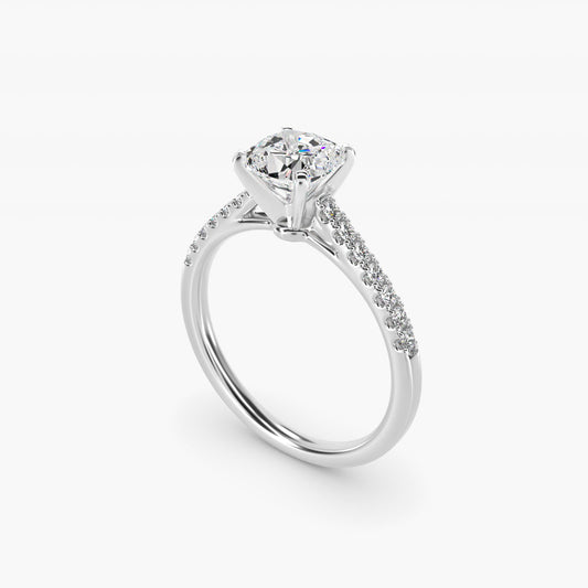 Petite Cathedral PavŽ Diamond Engagement Ring in 18k White Gold (1/6 ct. tw.) - Cushion Center
