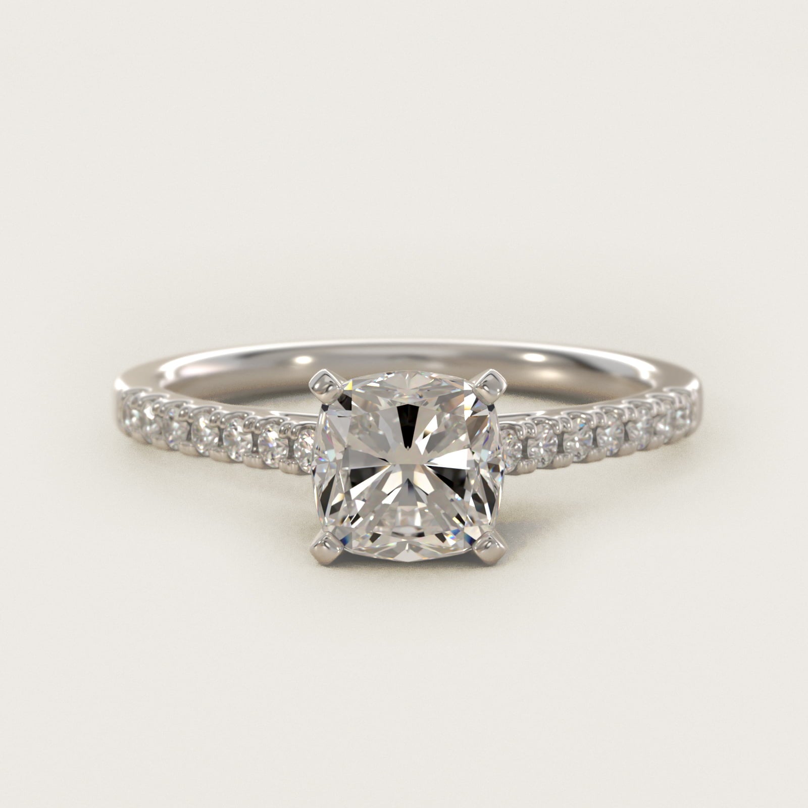 Petite Cathedral PavŽ Diamond Engagement Ring in 14k White Gold (1/6 ct. tw.) - Cushion Center