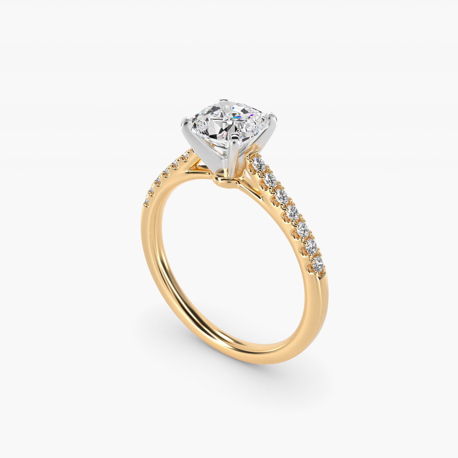 Petite Cathedral PavŽ Diamond Engagement Ring in 18k Yellow Gold (1/6 ct. tw.) - Cushion Center