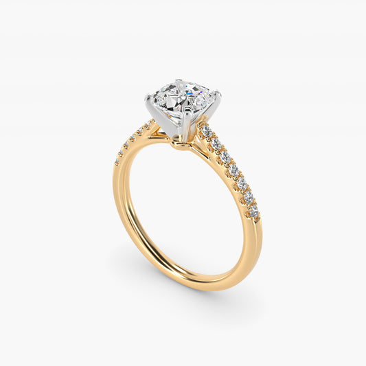 Petite Cathedral PavŽ Diamond Engagement Ring in 18k Yellow Gold (1/6 ct. tw.) - Cushion Center