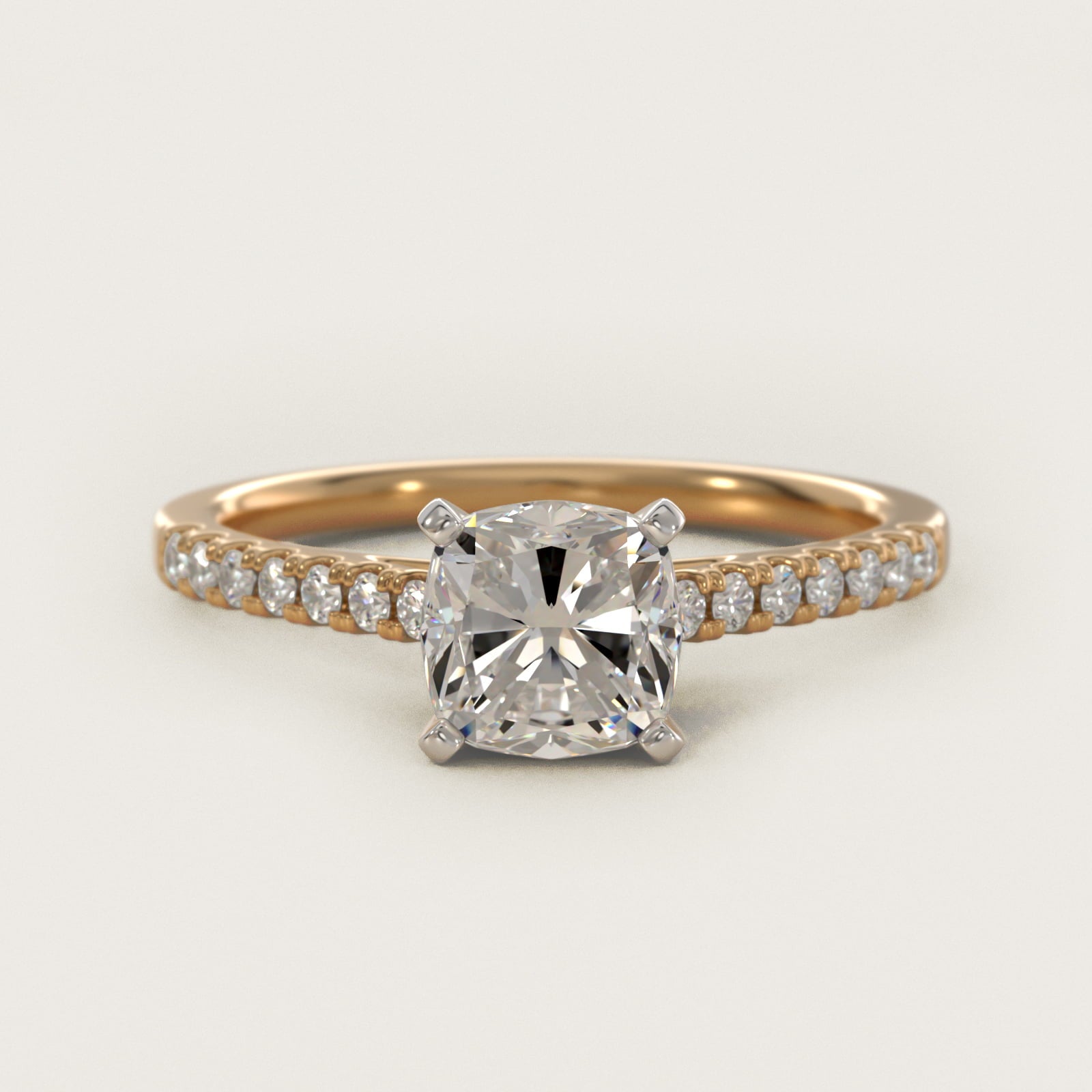 Petite Cathedral PavŽ Diamond Engagement Ring in 14K Yellow Gold (1/6 ct. tw.) - Cushion Center