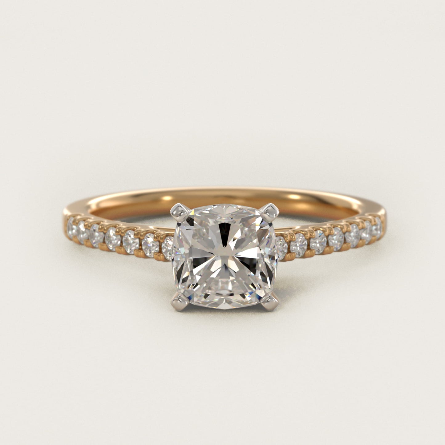 Petite Cathedral PavŽ Diamond Engagement Ring in 18k Yellow Gold (1/6 ct. tw.) - Cushion Center