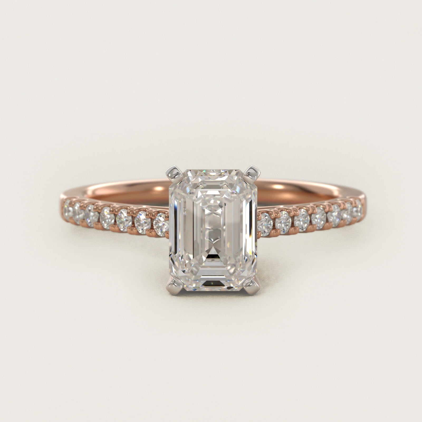 Petite Cathedral PavŽ Diamond Engagement Ring in 18k Rose Gold (1/6 ct. tw.) - Emerald Center