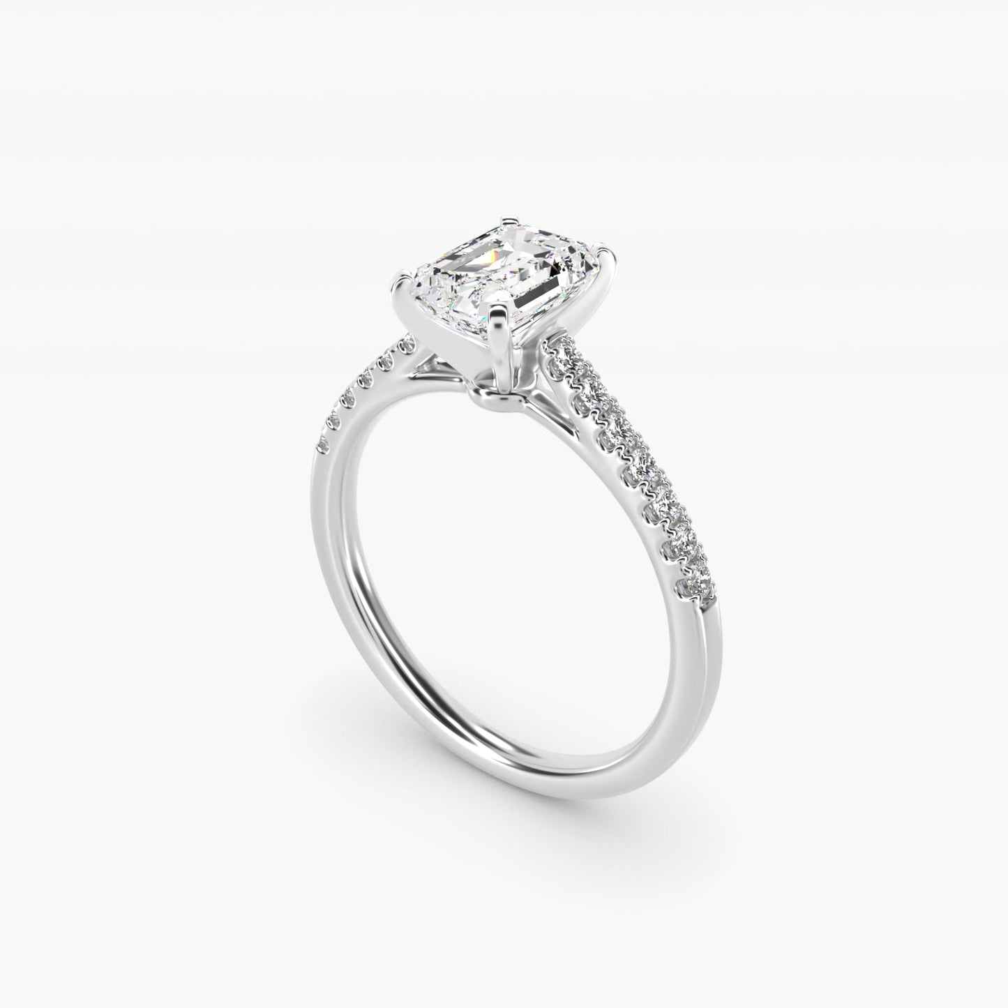 Petite Cathedral PavŽ Diamond Engagement Ring in 14k White Gold (1/6 ct. tw.) - Emerald Center