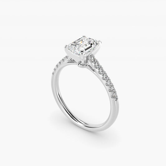 Petite Cathedral PavŽ Diamond Engagement Ring in 18k White Gold (1/6 ct. tw.) - Emerald Center