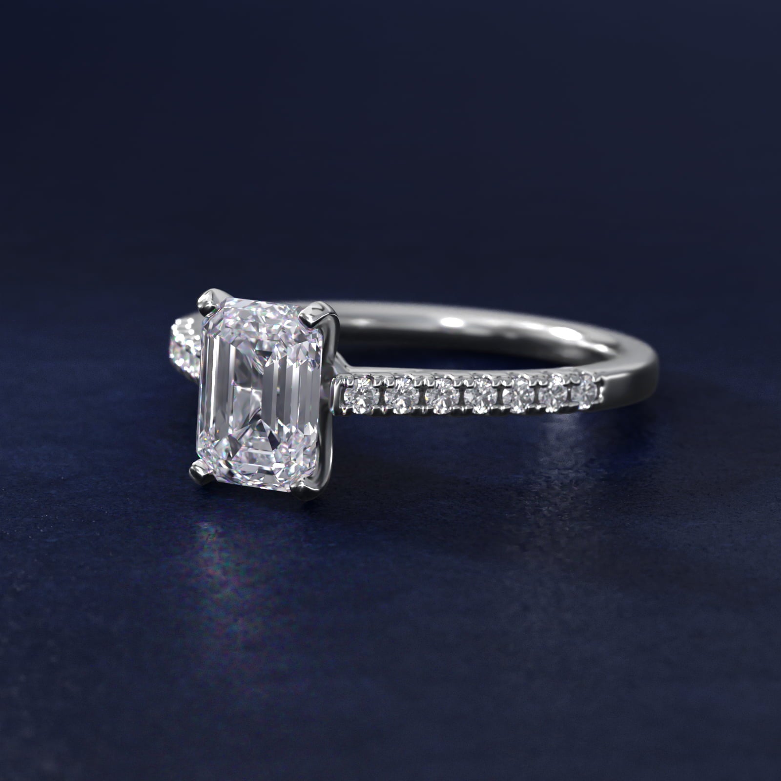 Petite Cathedral PavŽ Diamond Engagement Ring in 18k White Gold (1/6 ct. tw.) - Emerald Center