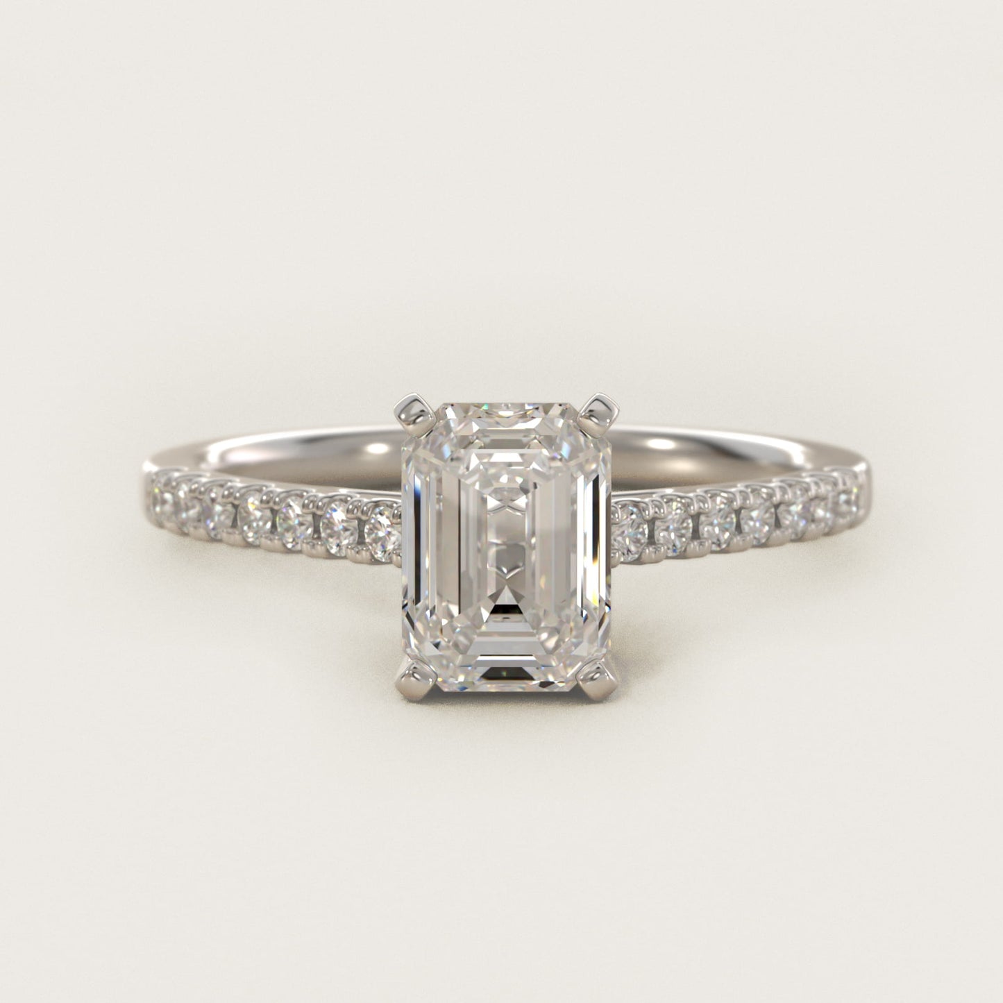 Petite Cathedral PavŽ Diamond Engagement Ring in 14k White Gold (1/6 ct. tw.) - Emerald Center