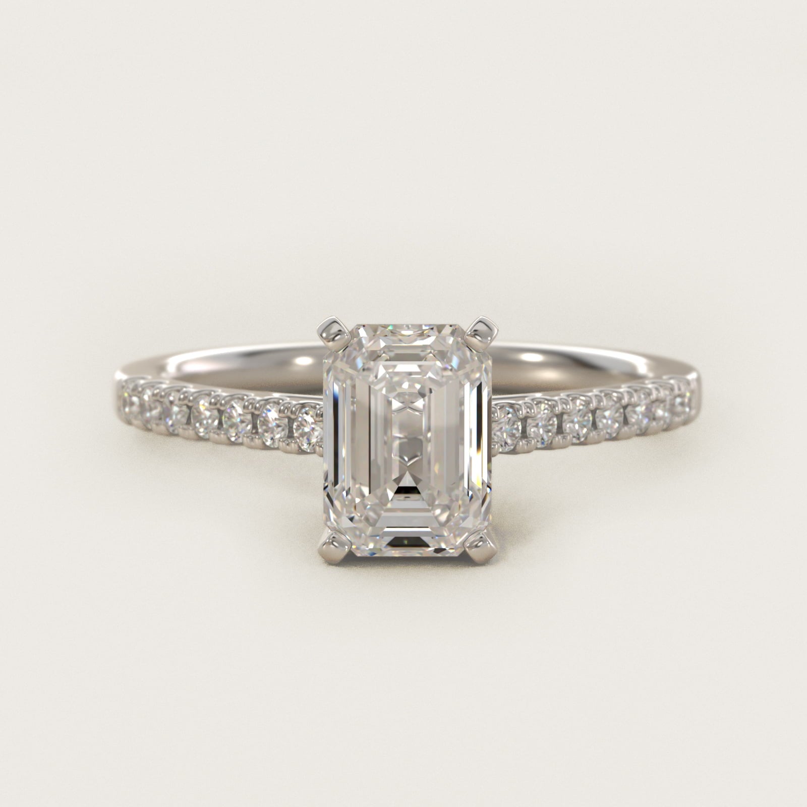 Petite Cathedral PavŽ Diamond Engagement Ring in 14k White Gold (1/6 ct. tw.) - Emerald Center