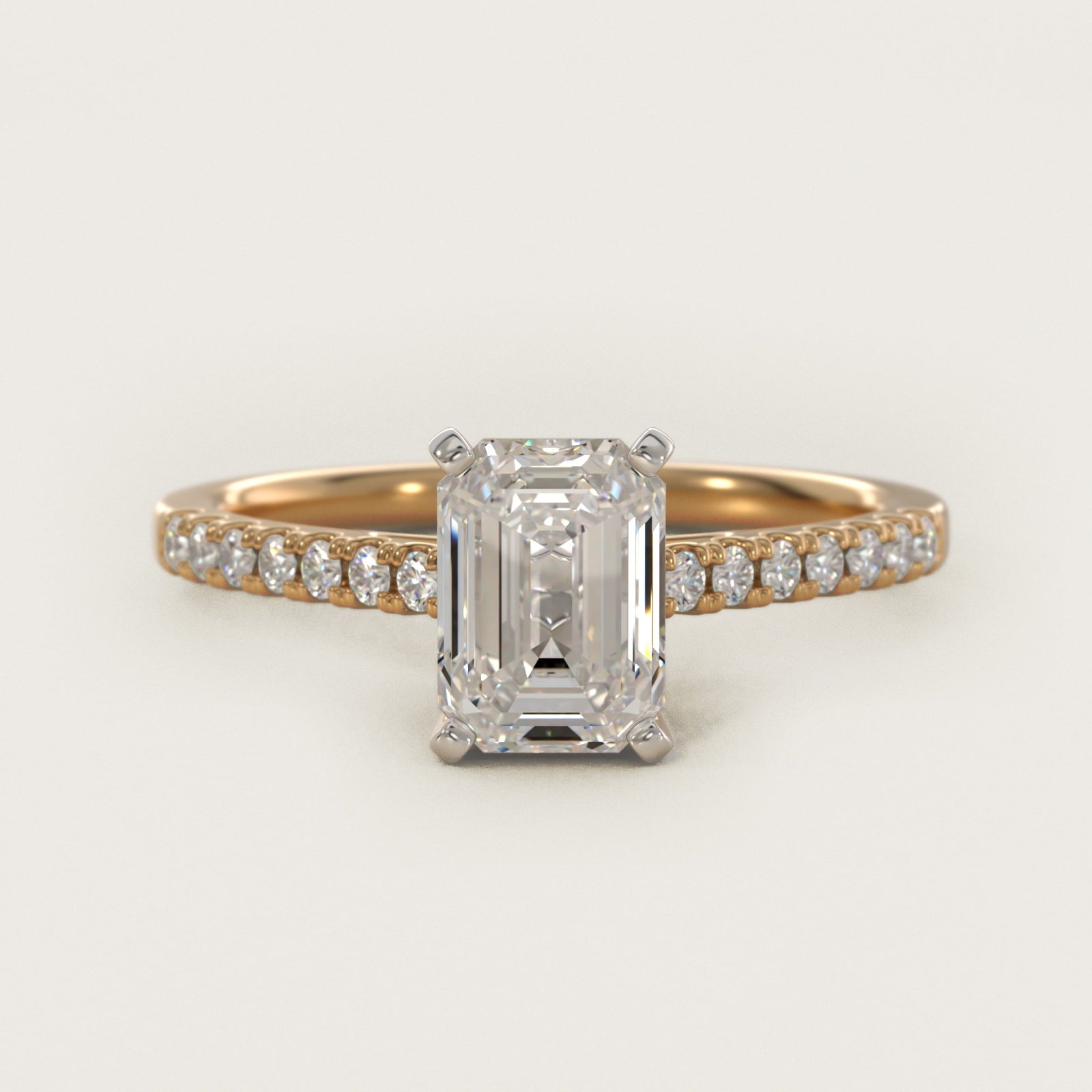 Petite Cathedral PavŽ Diamond Engagement Ring in 14K Yellow Gold (1/6 ct. tw.) - Emerald Center