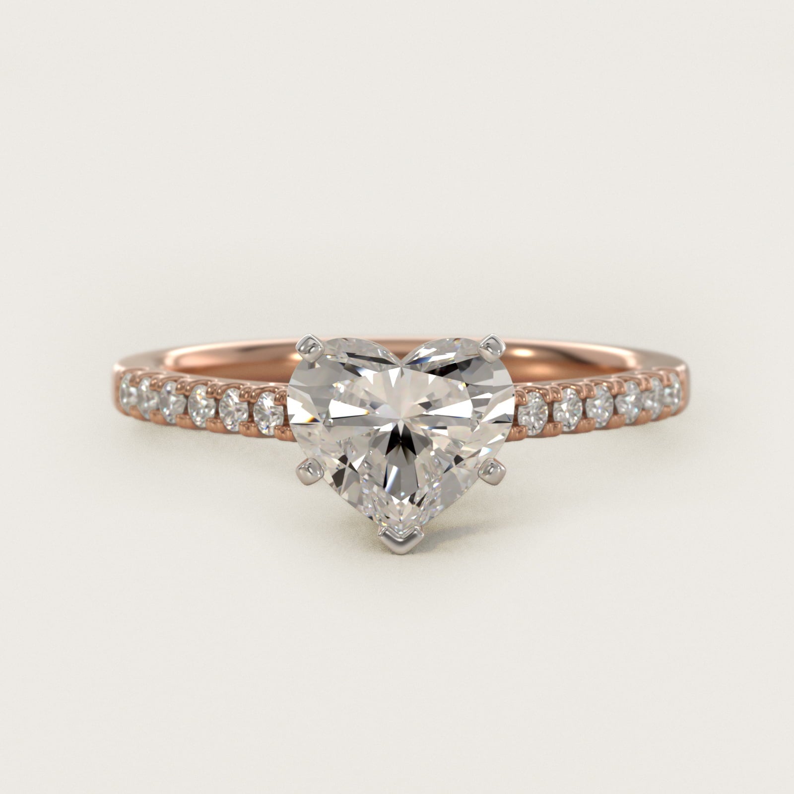 Petite Cathedral PavŽ Diamond Engagement Ring in 14k Rose Gold (1/6 ct. tw.) - Heart Center