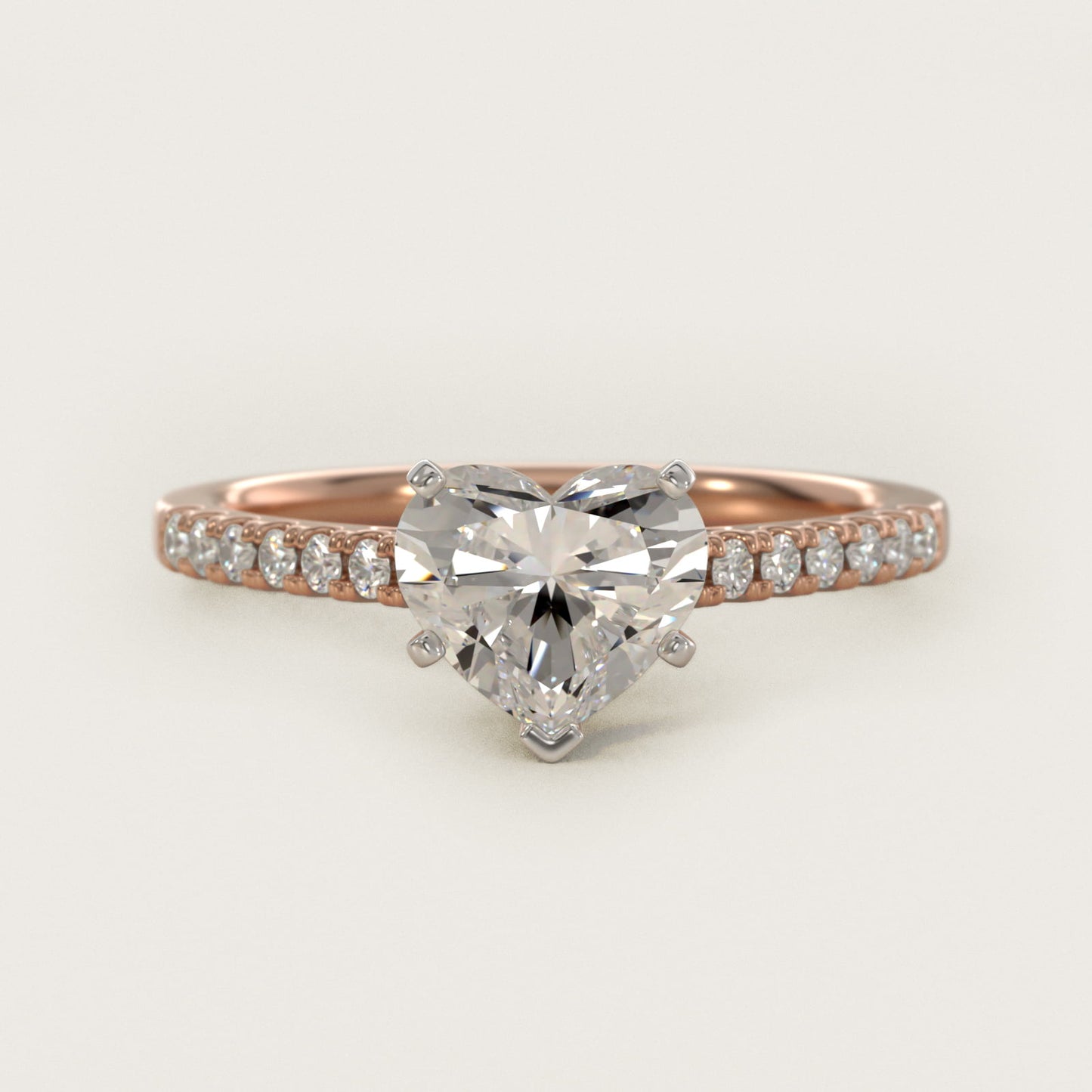 Petite Cathedral PavŽ Diamond Engagement Ring in 18k Rose Gold (1/6 ct. tw.) - Heart Center